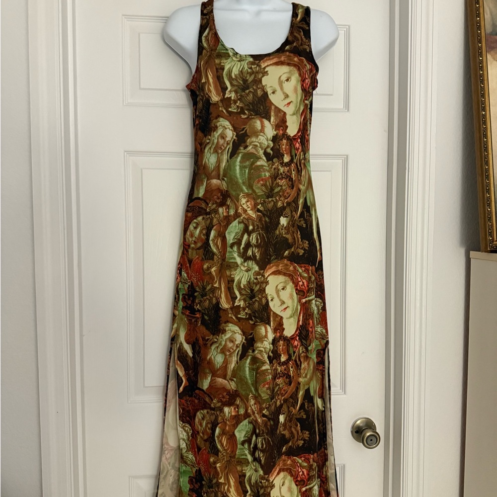 Artistic Renaisaance Print Maxi Dress